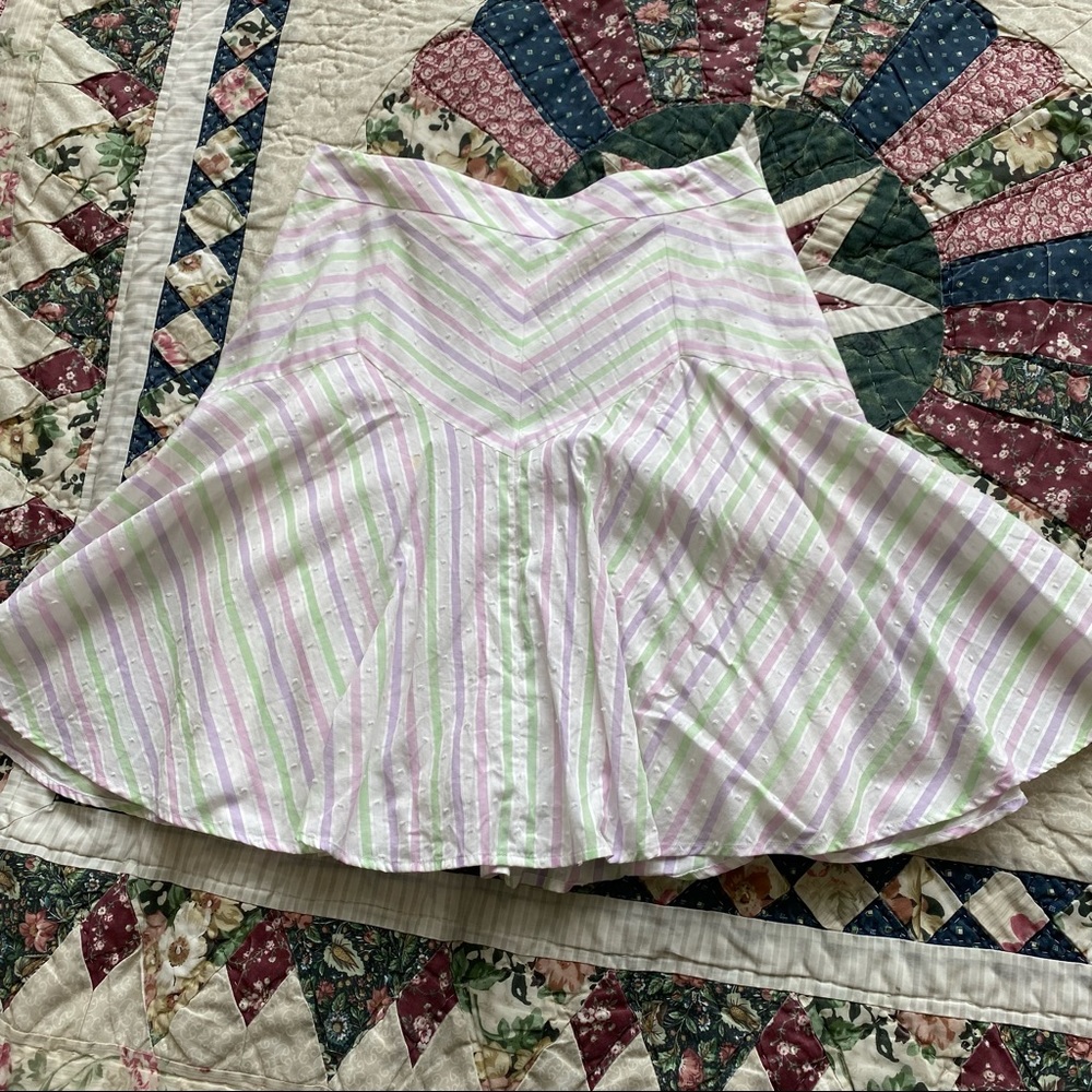 LOFT 100% cotton white and pastel stripe skirt